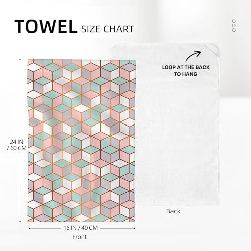 Pink Green Geometric Kitchen Towels Decorative Set of 2 Tea Towels - Image 2