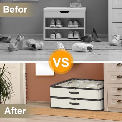 homyfort 32 Pairs Shoe Organizer Under Bed, Sturdy Underbed Shoe Storage Boxes - Image 7