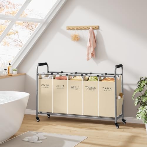 Tajsoon Laundry Sorter 5 Section, Clothes Hamper - Image 6