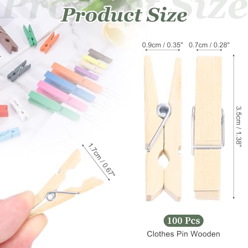 uxcell 100 Pcs Wooden Clothespins, 1.4 Inch Clothes Pins Wooden Colored Small - Image 2