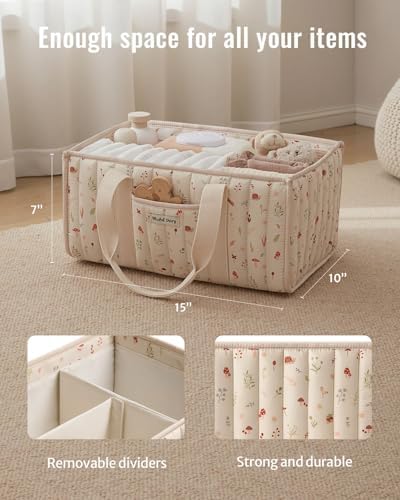 Blissful Diary Diaper Caddy Organizer, Storage Basket, Woodland Cream - Image 3