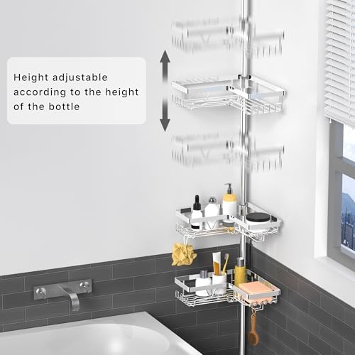 KEGII Corner Shower Caddy Tension Pole, Bathroom Storage Shelf - Image 2