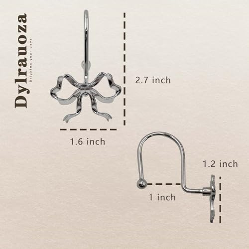 Silver Bow Shower Curtain Hooks, 12 Pack Coquette Bathroom Decor, Decorative - Image 4
