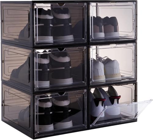 ZLLZUU Shoe Shoe Storage Boxes, 6 Pack Stackable Shoes Organizer Black - Image 6