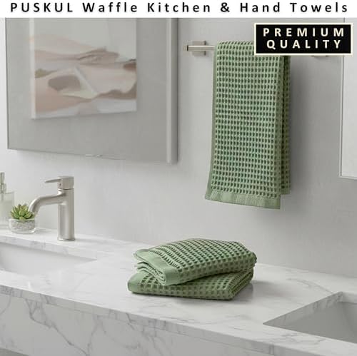 PÜSKÜL Natural 100% Turkish Cotton Waffle Hand and Kitchen Towels Set of 3 - Image 5