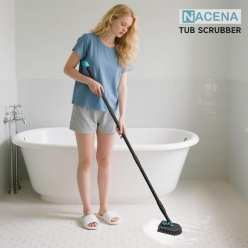 nacena Shower Scrubber with Long Handle, 4 in 1 Tile Tub Scrubber Brush with 3 - Image 7