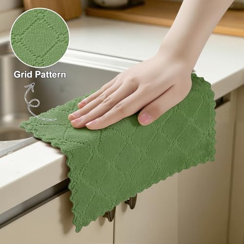 Homaxy Super Soft 12 Pack Coral Velvet Dish Cloths, Grass Green - Image 4