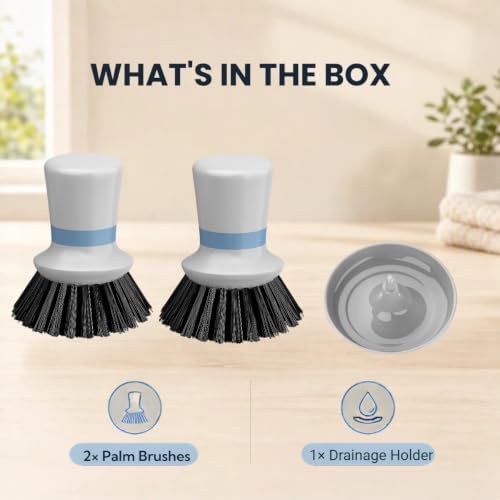 2Pack Palm Brush with Drainage Base, Ergonomic Dish Scrubber - Image 2