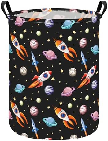 Round Laundry Basket Collapsible Storage Hamper Organizer Planet Rocket by LANGYASHAN