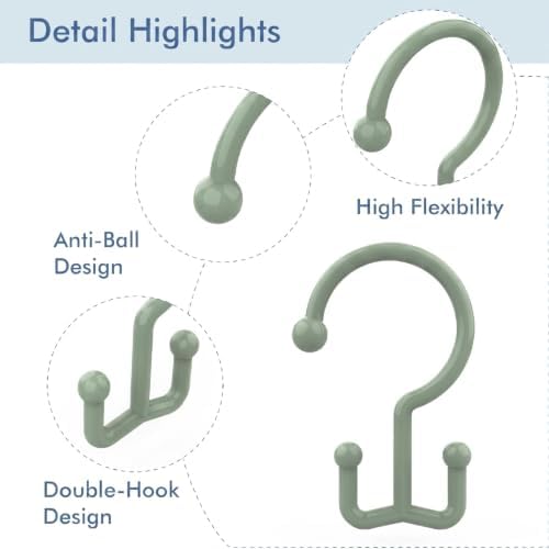 Bathway Green Shower Curtain Hooks, 12 Plastic Double Shower Curtain Rings - Image 4