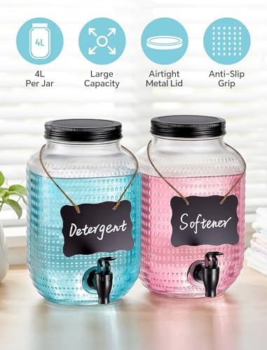 NiHome 2 Pack Glass Laundry Detergent Dispensers, 4L Glass Jars - Image 2