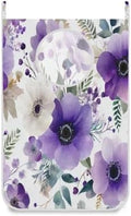 Purple and White Silver Lotus Flowers and Berries Hanging Laundry Hamper Door by Tatenale