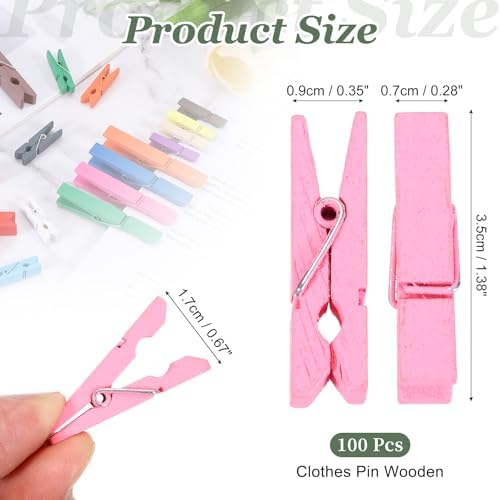 uxcell 100 Pcs Wooden Clothespins, 1.4 Inch Clothes Pins Wooden Colored Small - Image 2