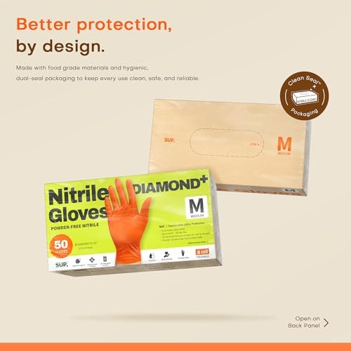SUPER+ HEAVY DUTY Nitrile Gloves 8 Mil Diamond Texture Disposable Chemical - Image 5