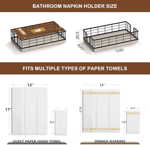 Wican Guest Towel Holder Tray for Bathroom, Ash and Iron Napkins Holder - Image 6