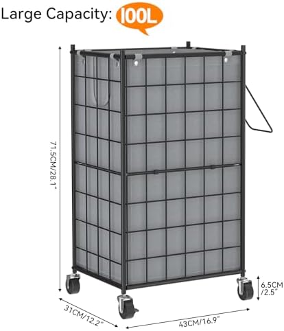 WOWLIVE Rolling Laundry Basket, Metal Wire Frame Laundry Hamper - Image 4