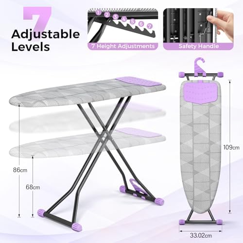 KINGBOARD Ironing Board with Silicon Iron Mat, Heavy Duty Leg 13x43 Grey - Image 2