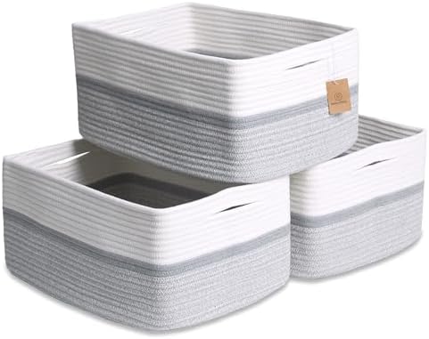 NaturalCozy Storage Baskets 16.8”x13”x7.6” Cotton Rope Woven Baskets by NaturalCozy