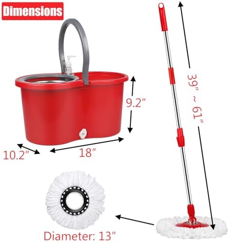 Spin Mop and Bucket with Wringer Set, 3 Mop Heads - Image 2