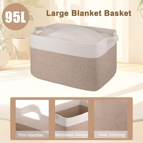 OIAHOMY Extra Large Blanket Basket, 95L Cotton Rope Woven Laundry Basket - Image 4