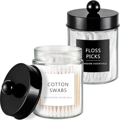 Amolliar Glass Apothecary Jars Qtip Holder w/Plastic Lids by Amolliar