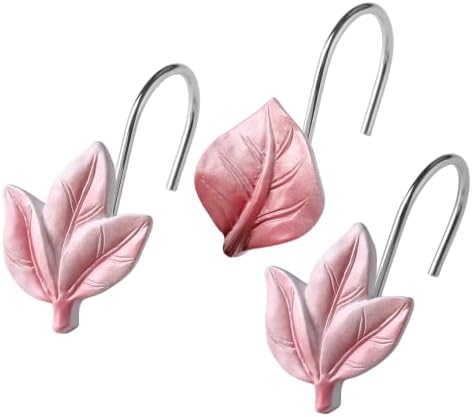 Pink Plant Leaf Shower Curtain Hooks, Eucalyptus Bathroom Decor by Gibelle