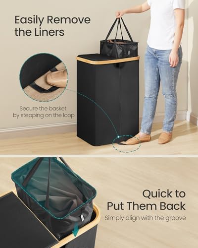 SONGMICS Laundry Hamper with 2 Lids, 150L Laundry Basket，2 Compartments - Image 5