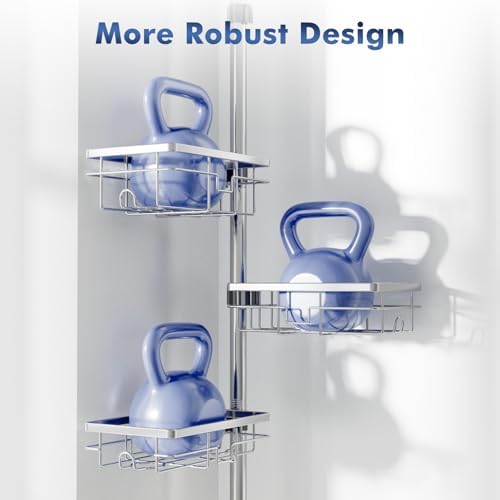 Shower Caddy Corner Tension Pole, Stainless Steel Shelves Bathroom Organizer - Image 6