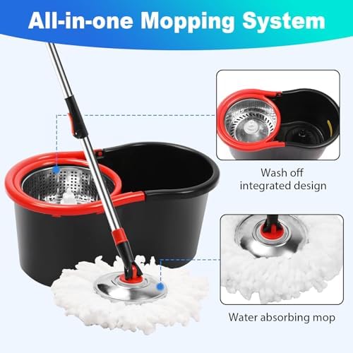 Spin Mop and Bucket with Wringer Set, 360° Spinning Mop Bucket System with 3 - Image 3