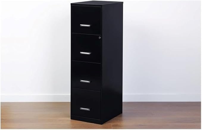 Scranton & Co 18" Deep Light Duty 4 Drawer Metal Letter Filing Cabinet in Black, Pre-Assembled