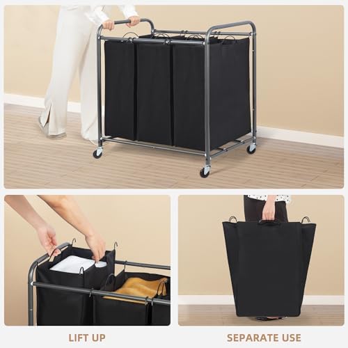 STORAGE MANIAC 3 Section Laundry Sorter, 35.6 Gal Laundry Hamper Cart - Image 4