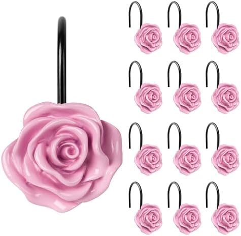 Sunlit Rose Shower Curtain Hooks, Home Decorative Flower Shower Curtain Rings by Sunlit