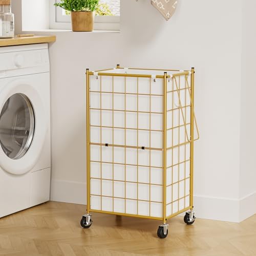WOWLIVE Rolling Laundry Basket, Metal Wire Frame Laundry Hamper - Image 4