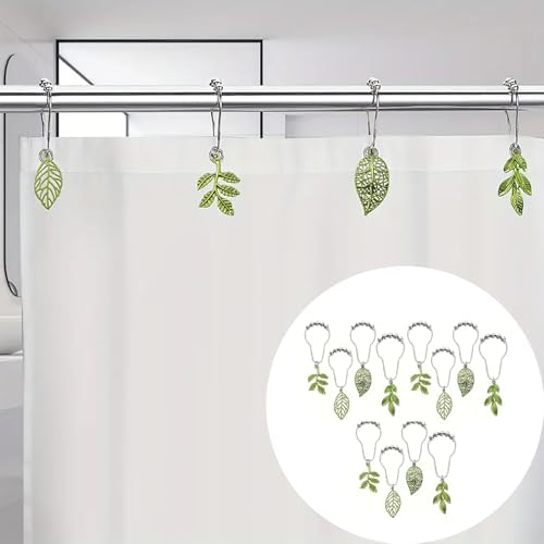 12pcs Tree Leaf Shower Curtain Hooks Rings, Woodland Forest Style Theme Home - Image 3
