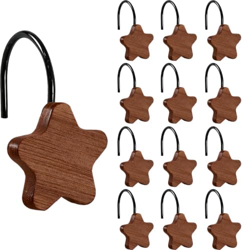 12-Piece Wood Star Shower Curtain Hooks - Image 2