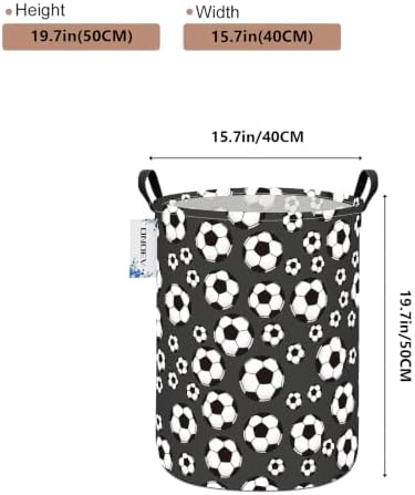 Round Soccer Ball Print Laundry Hamper, Cotton Canvas Storage Bin - Image 2