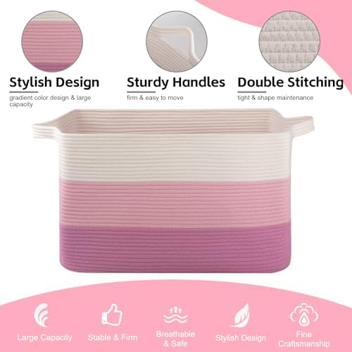 OIAHOMY Extra Large Blanket Basket, 95L Cotton Rope Woven Laundry Basket - Image 6