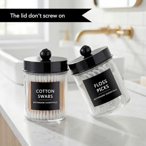 Amolliar Glass Apothecary Jars Qtip Holder w/Plastic Lids - Image 4