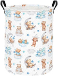 Round Bear Pattern Laundry Hamper, Cotton Canvas Storage Bin by ONOEV