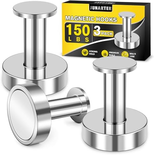 3Pcs Magnetic Hooks, 150lb Silver Magnetic Hooks by Junarter