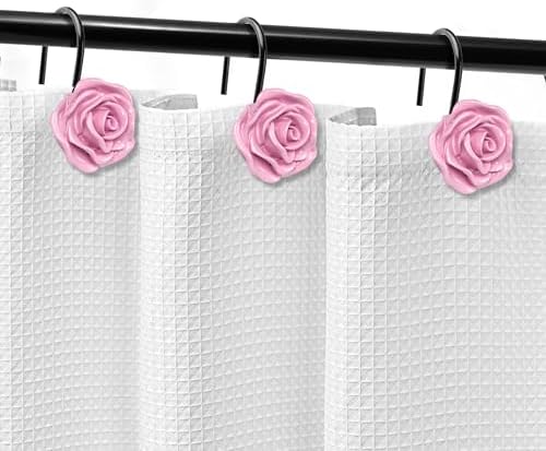 Sunlit Rose Shower Curtain Hooks, Home Decorative Flower Shower Curtain Rings - Image 4