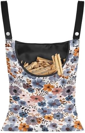 Blue Flowers Clothespin Organizer Bag Hanging Laundry Bag Portable Clothespin by CREAMIC
