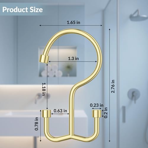 24 Pcs Shower Curtain Hooks, OEH Shower Curtain Rings, Durable Gold Shower - Image 2