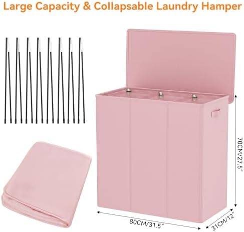 WOWLIVE 180L Laundry Hamper 3 Section, Large Laundry Basket - Image 2