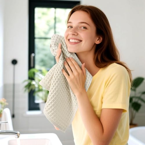 Jacquotha Waffle Hand Towels 2-Piece – Cotton, Quick Dry, Lint Free, 13” x 29” - Image 5