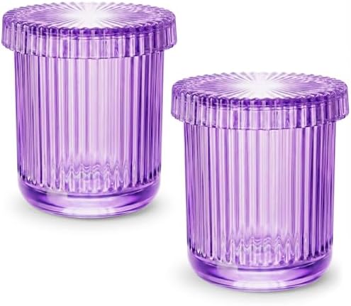 Purple Thick Glass Bathroom Qtip Holder, 2 Pack by MKOSAB