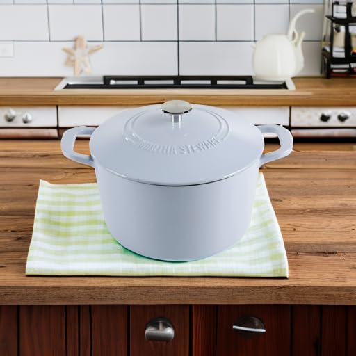 MARTHA STEWART Gatwick 7-Quart Enamel Cast Iron Dutch Oven Pot with Lid – Lavender Purple – Durable Heavy-Duty Dutch Oven for Slow Cooking, Braising & Baking