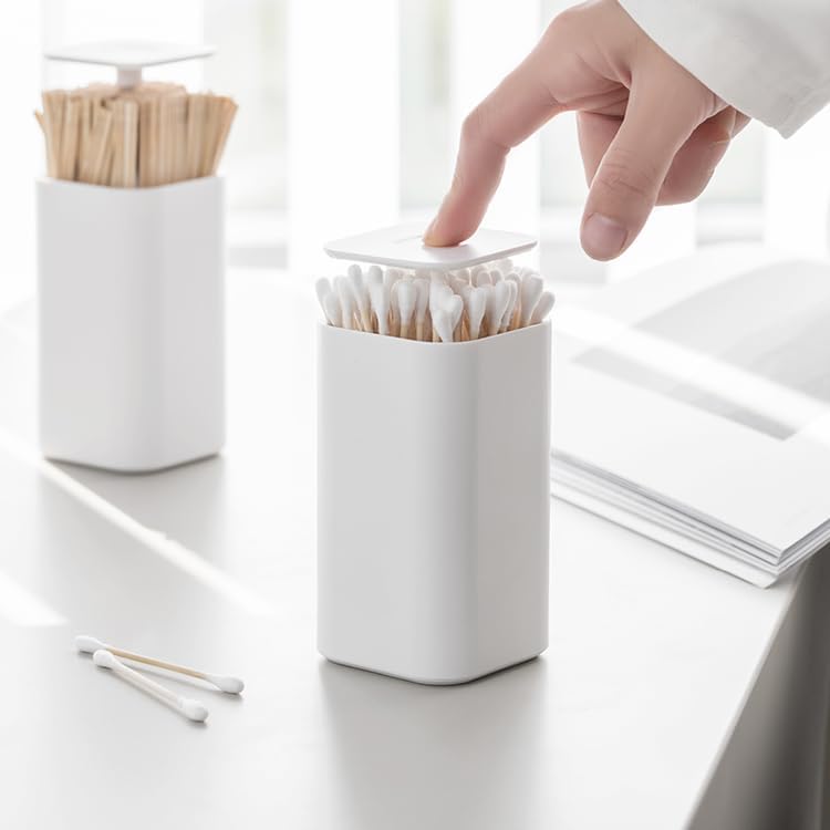 Press-Type Cotton Swab Container & Organizer | 4-Compartment ABS Bathroom Desk - Image 2