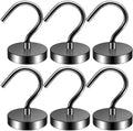 6 Pack Magnetic Hooks Large Opening, 60LBS Neodymium Magnet Hooks by Junarter