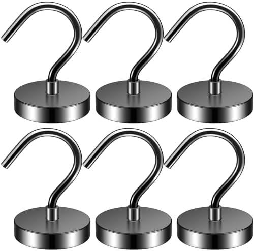 6 Pack Magnetic Hooks Large Opening, 60LBS Neodymium Magnet Hooks by Junarter